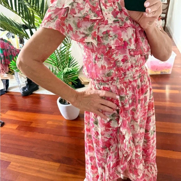 MISA Rumi One shoulder Floral high low Pink Ruffle dress - Picture 3 of 8